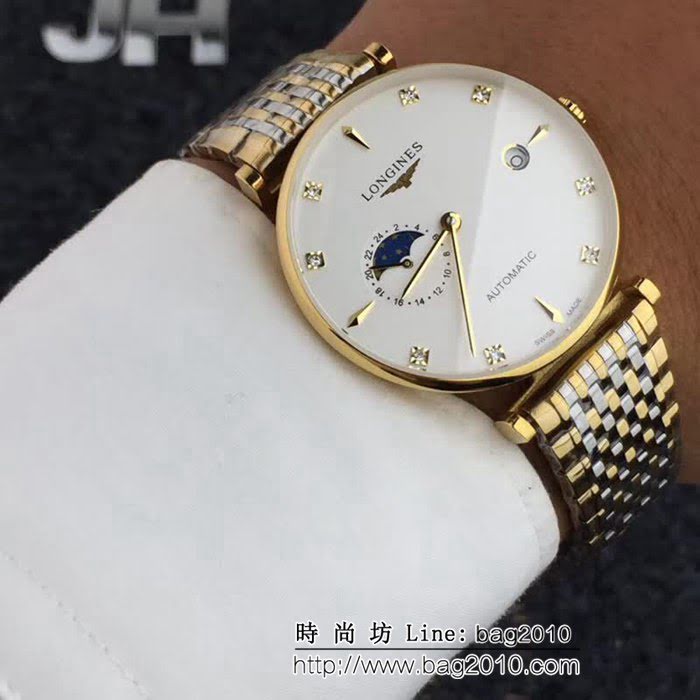 LONGINES浪琴 精鋼表殼 牛皮錶帶男士時尚腕表 WSS1876